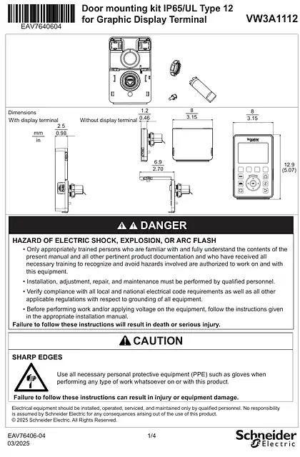 schneider施耐德Instruction Sheet - Door mounting kit IP65_ VW3A1112